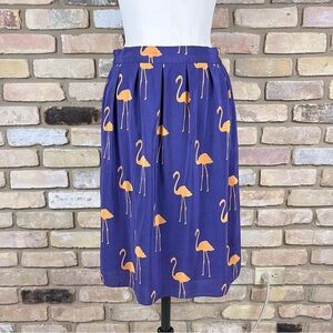 CHARLOTTE TAYLOR purple blue pleated silk flamingo print Stilt Striders skirt
